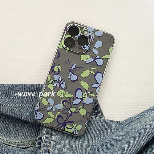 海浪公园【拍三免一】手绘蝴蝶花朵蓝色适用于iPhone15promax手机壳tpu透明软壳三星s24小米14pro华为p70pro