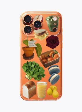 海浪公园【拍三免一】面包咖啡拼贴适用于苹果橙色17PM手机壳tpu透明软壳三星s25至尊小米15pro华为p80pro