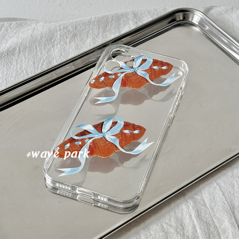 海浪公园【拍三免一】牛角面包蝴蝶结蓝色适用于iPhone15promax手机壳tpu透明软壳小米14