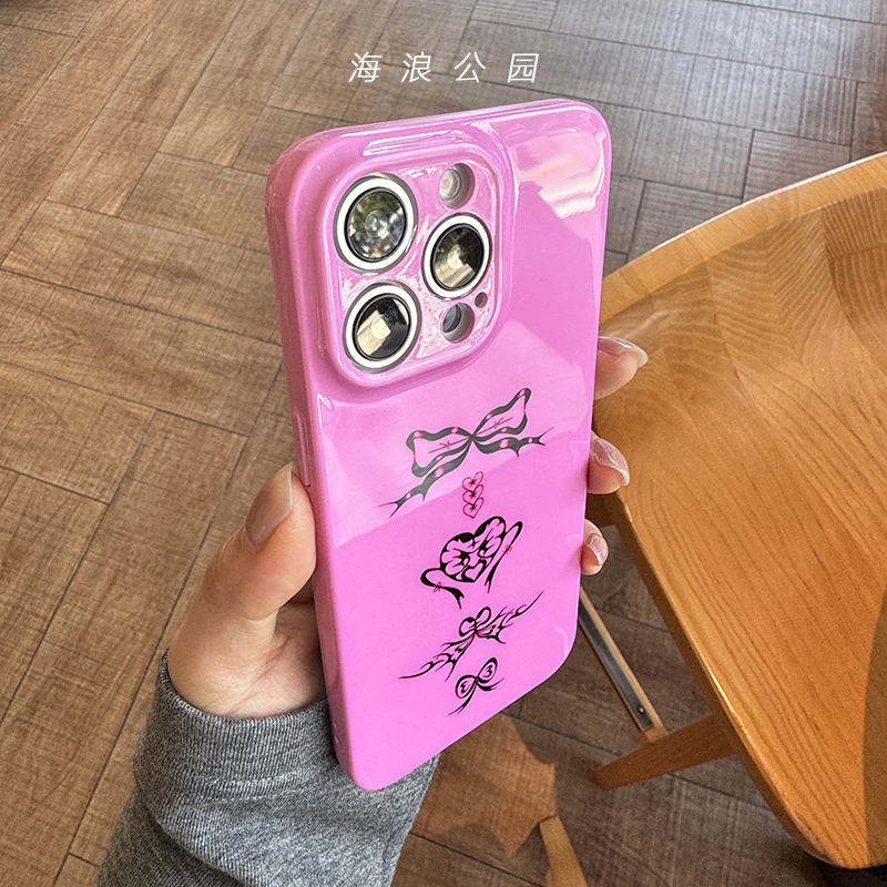 海浪公园【拍三免一】少女粉色蝴蝶结适用于苹果15pm/xsm/16plus菲林精孔硬壳手机壳reno12pro三星s24plus