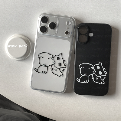海浪公园【拍三免一】吃掉小狗可爱线条适用于苹果17PM手机壳tpu透明软壳黑色硅胶三星s25至尊小米17pro华为