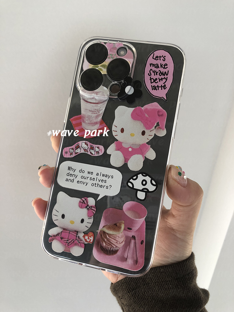 海浪公园【拍三免一】少女粉色kitty猫可爱适用于iPhone15promax手机壳tpu透明软壳三星华为p60