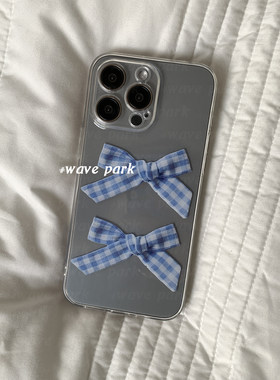 海浪公园【拍三免一】格纹蝴蝶结可爱适用于iPhone15promax手机壳tpu透明软壳小米三星s24