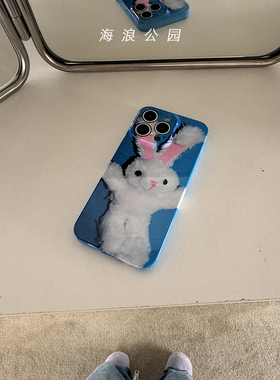 海浪公园【拍三免一】蓝色复古兔子可爱萌适用于苹果17promax/xsm/16plus菲林精孔硬壳壳保护套质感华为s25