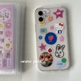 海浪公园【拍三免一】贴纸风笑脸韩文适用于iPhone15promax手机壳tpu透明软壳三星s24小米14pro华为p70pro