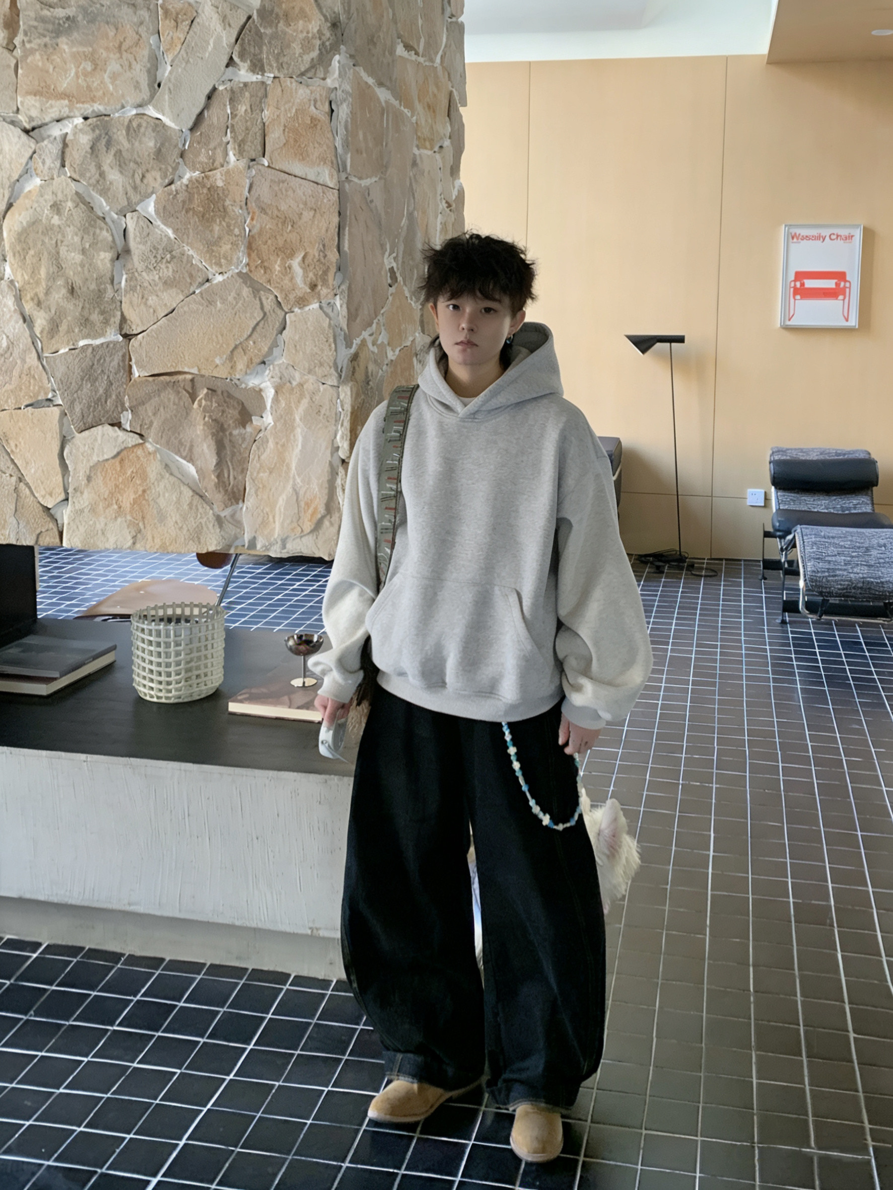 邪恶老鼻噶美式复古廓形短版连帽卫衣男女宽松休闲情侣帽衫外套图片