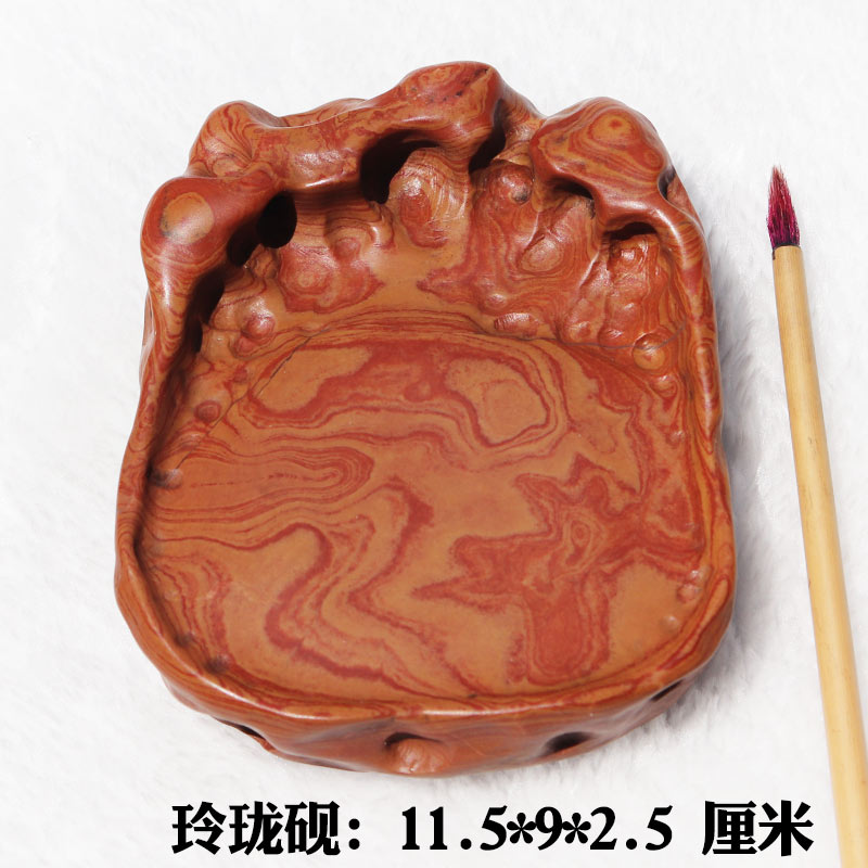 红丝砚精雕玲珑砚台手把砚实用砚丝纹美丽似画唐宋四大名砚收藏佳