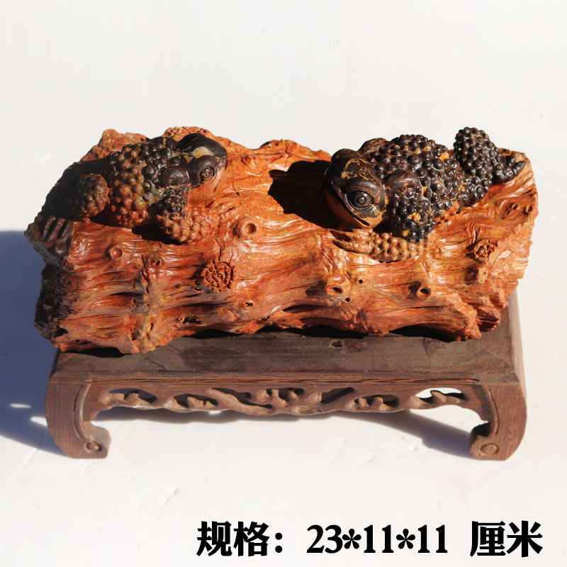 红丝石黑山老坑料双色料俏色精雕金蟾树桩摆件招财进宝收藏送礼佳