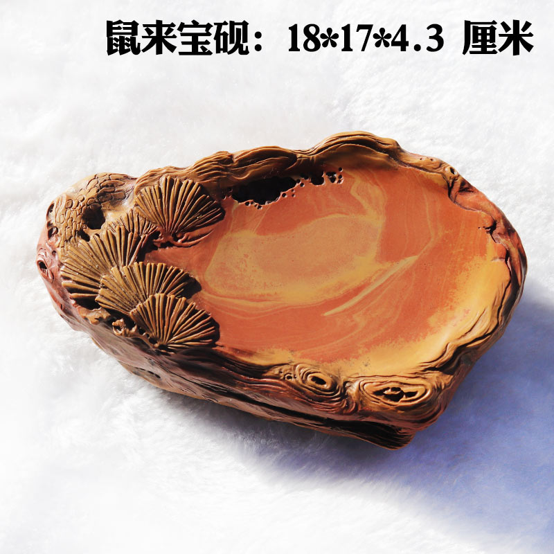 红丝砚精雕鼠来宝砚台手把砚小精品小楷抄经够用砚堂天然松鼠图案