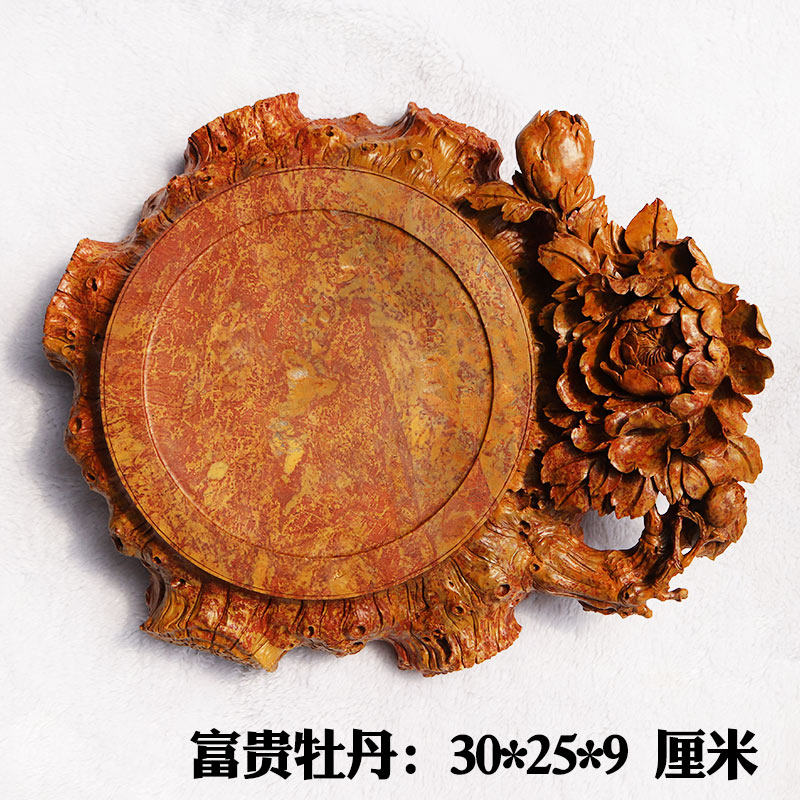 正宗红丝砚黑山老坑料精雕富贵牡丹花好月圆砚台摆件送礼收藏佳品