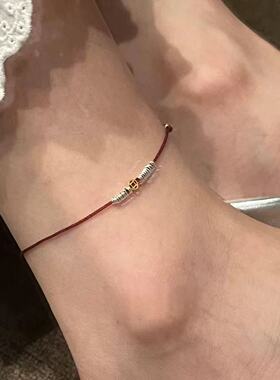 中式S925银小钱币复古红绳铜钱脚链女小众金币设计时尚气质百搭潮