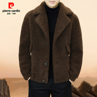 皮草加厚保暖羊毛男外套大衣男装 羊羔绒外套男士 新款 皮尔卡丹冬季