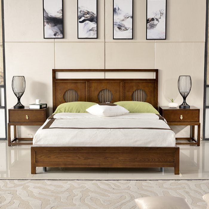 新中式实木双人床主卧婚床现代简约中国风禅意白蜡木仿古民宿家具