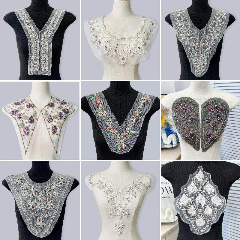 礼服点缀布贴婚纱手工缝制diy胸花亮钻辅料配件装饰立体门襟前领