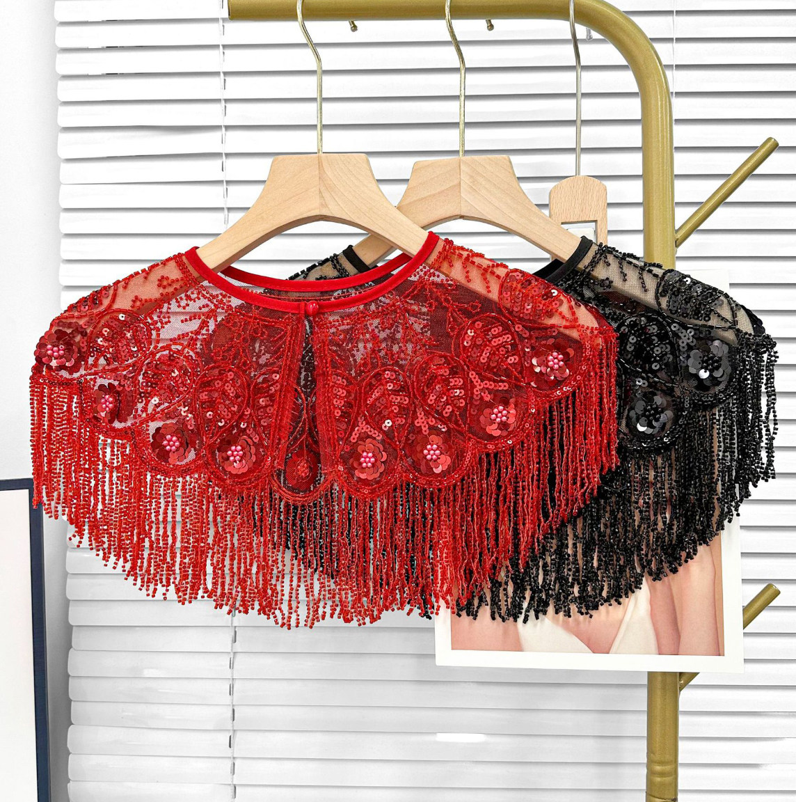 中式披肩秀禾服旗袍珠串流苏云肩敬酒礼服新娘拜年高级外搭假领子