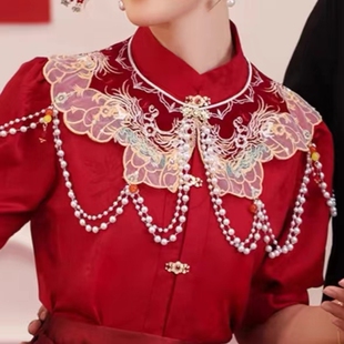 结婚刺绣马面裙云肩新中式珍珠流苏吊坠旗袍改良国风敬酒汉服披肩