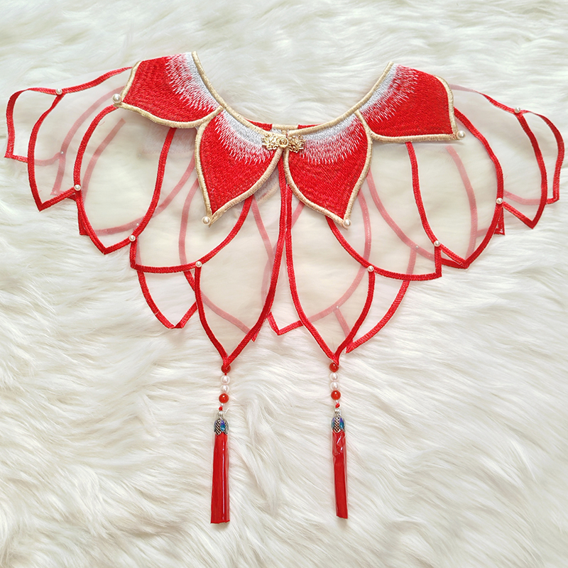 婴幼儿童哪吒莲花云肩唐装汉服周岁宝宝中式珍珠流苏明制刺绣披肩