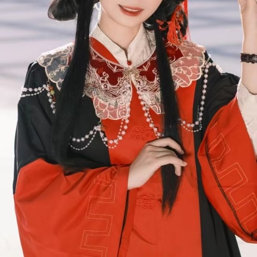 云肩刺绣马面裙中式明制工学文学珍珠硕士学士服国风博士汉服披肩