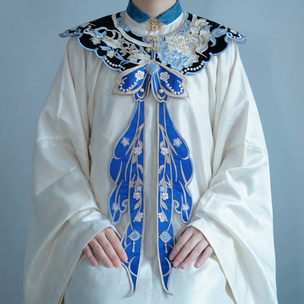云肩重工新中式毕业硕士学士礼服刺绣飘带古风明制汉服马面裙披肩
