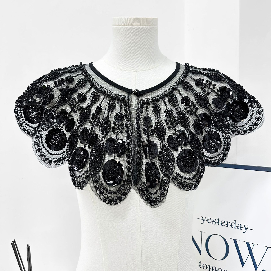 旗袍云肩高级感珠绣亮片奢华假领晚礼服宴会名媛演出外搭蕾丝披肩