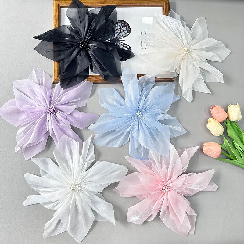 韩国欧根纱花朵网纱多层褶皱diy小香风包包发饰服饰立体辅料胸花