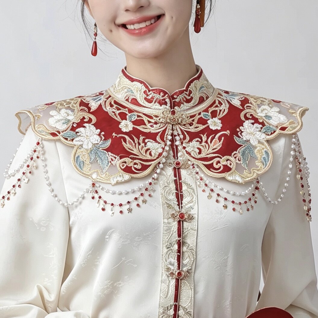 新中式云肩织金马面裙旗袍订婚新娘敬酒服拜年服装饰高级刺绣披肩