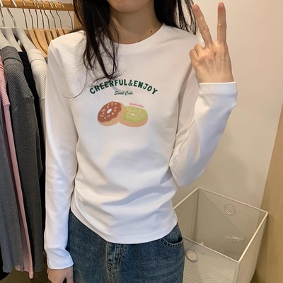 正肩长袖t恤女生新款内搭打底衫