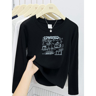 t恤女衫 单穿早秋巨好看 新款 圆领内搭打底衫 上衣 秋冬季 纯棉长袖