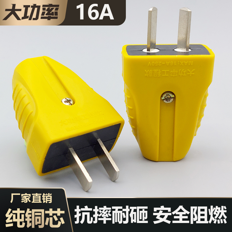 6000W加厚纯铜二脚防摔可旋转大功率国标电源插头延长接线二插头