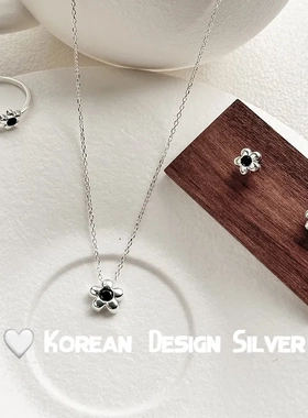 S925纯银皓石小花戒指耳钉项链组合款ins风小众时尚设计轻奢百搭