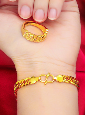 礼物礼品首饰网红福扣老板扁链戒指手链套装 越南饰品 镀金马鞭链