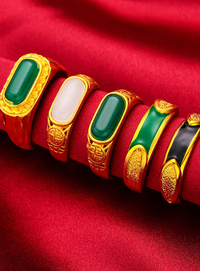 礼物礼品首饰铜情侣戒指 新款时尚黑绿宝石男女对戒个性开口生日