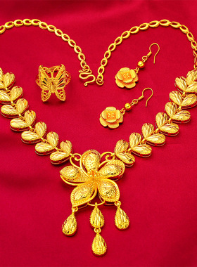 礼物礼品首饰生日礼物女士花瓣项链婚庆结婚民族风项饰礼物黄铜镀