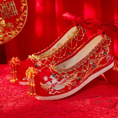 古装秀禾鞋古凤婚鞋手工珍珠