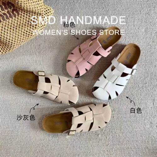 真皮镂空厚底包头勃肯半拖女凉鞋