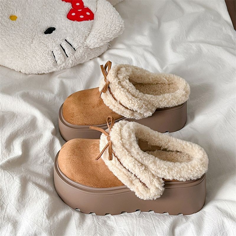 复古增高厚底加绒勃肯鞋女2025新款冬季两穿加厚保暖毛毛棉拖鞋