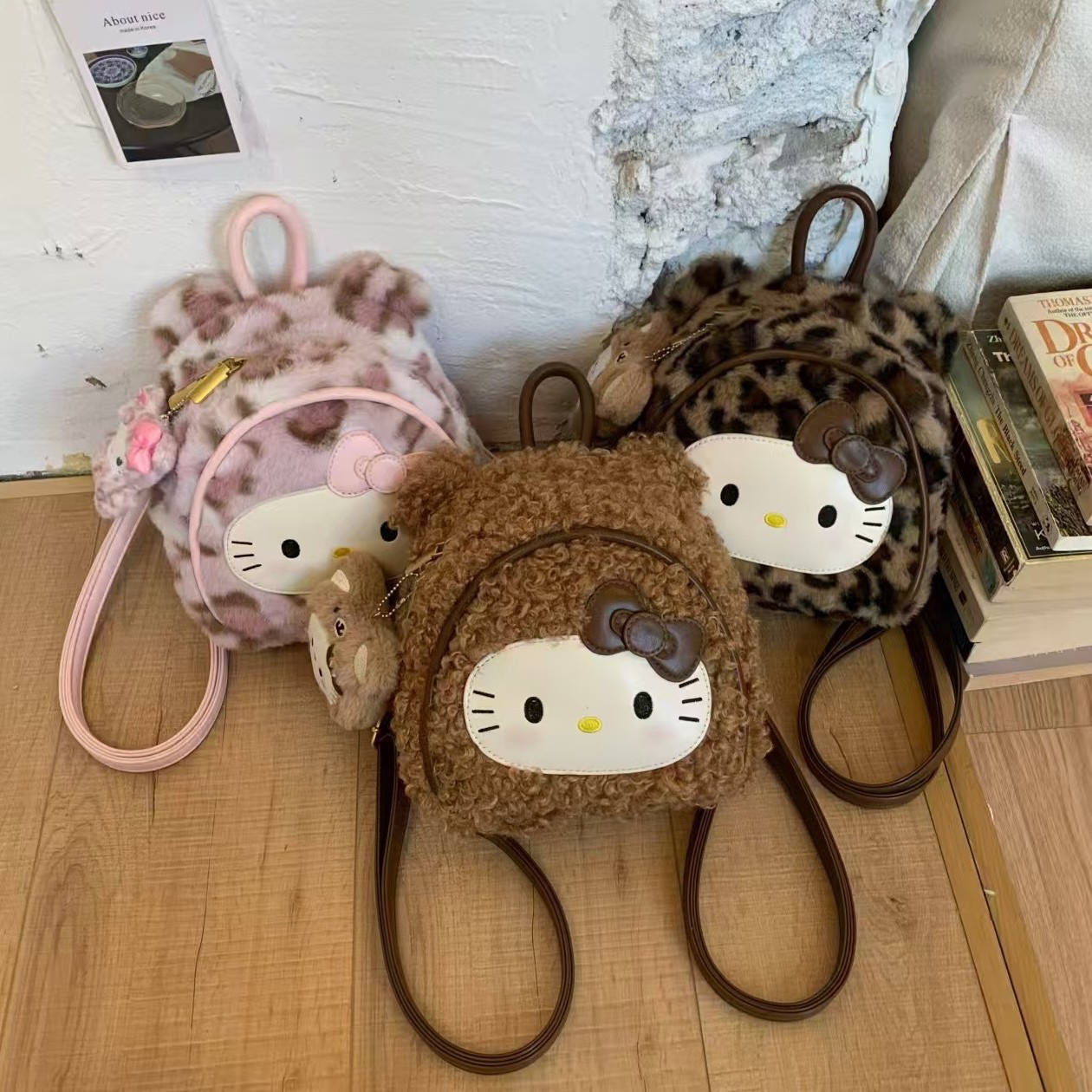 韩版ins复古豹纹凯蒂猫双肩包包女小众设计精致百搭卡通手提背包