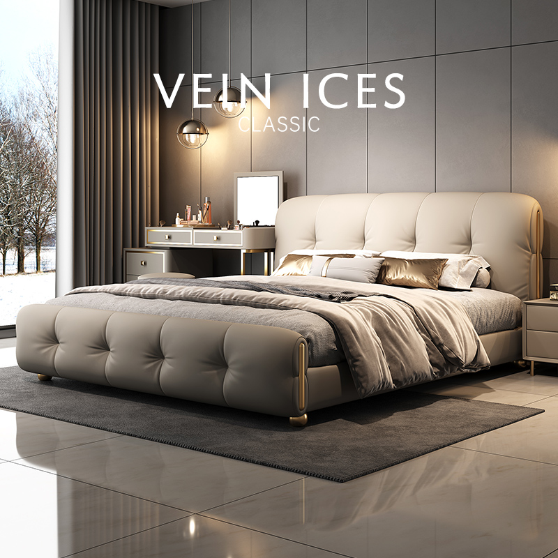 奶油风床简约头层床轻奢双人床