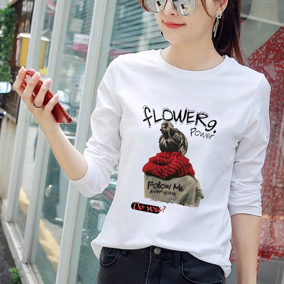 春秋新款女装百搭风白色长袖t恤