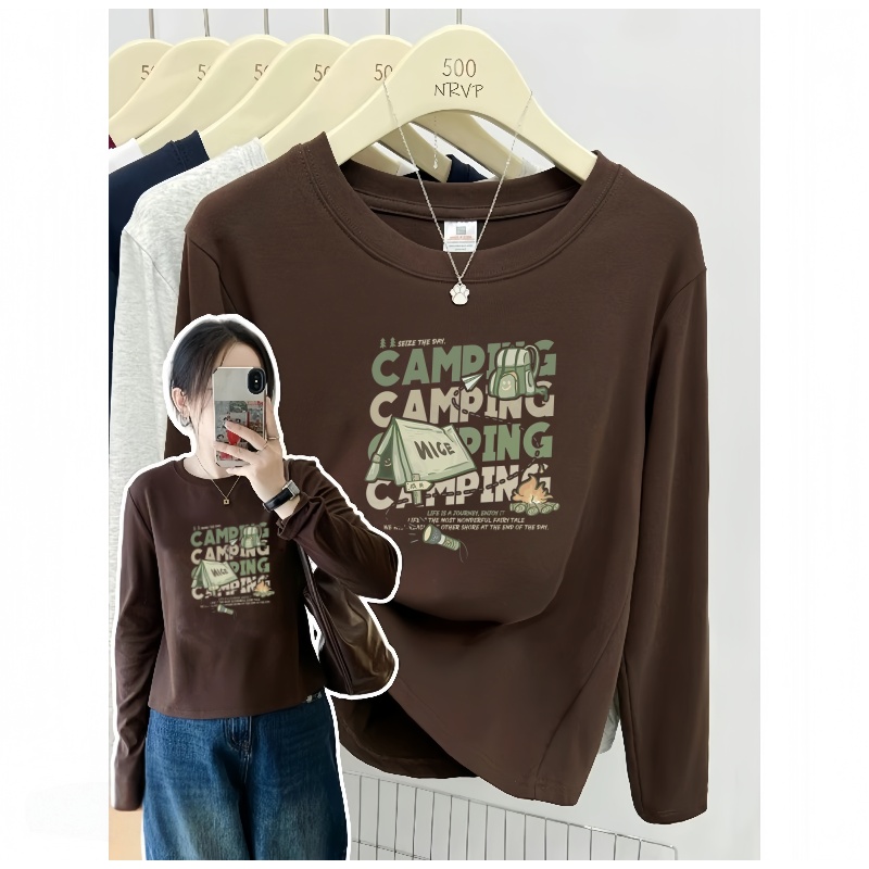 2025新款棕色长袖T恤女春秋冬秋衣外穿内搭打底衫可外穿薄款上衣