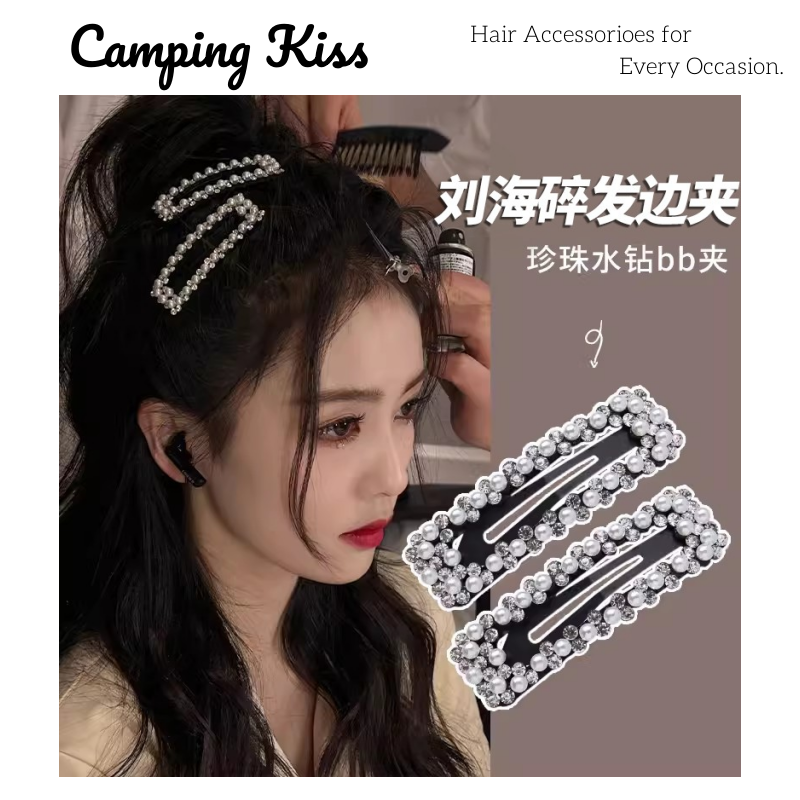 法式高端定制~高级感水钻珍珠一字夹发夹简约少女侧边夹刘海碎发