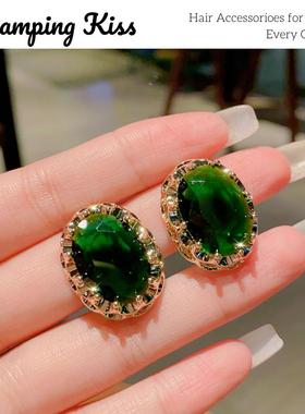 法国CK~简约祖母绿色小众轻奢风时尚女耳饰个性s925银针复古法式