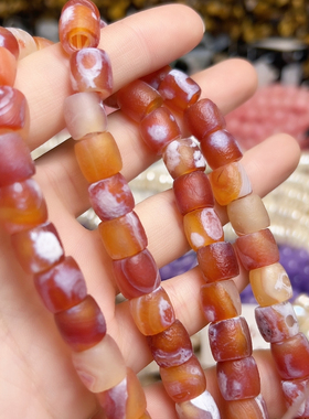 K264。9mm天然老玛瑙桶珠一条