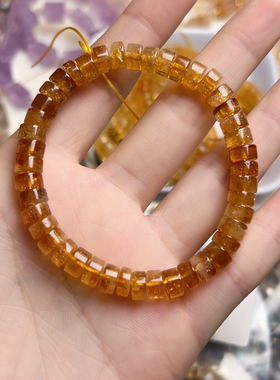 P568。7mm天然蜜蜡黄水晶手串一条