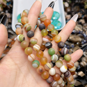 C128 9mm 美拉德色系天然缠丝老玛瑙圆珠一条