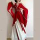 汉服舞蹈服古典舞红色演出服魏晋战国袍绣花大袖 交领异形围裳破裙