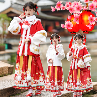 新年宝宝拜年服套装 新款 秋冬儿童汉服女童中国风唐装 加厚保暖古装