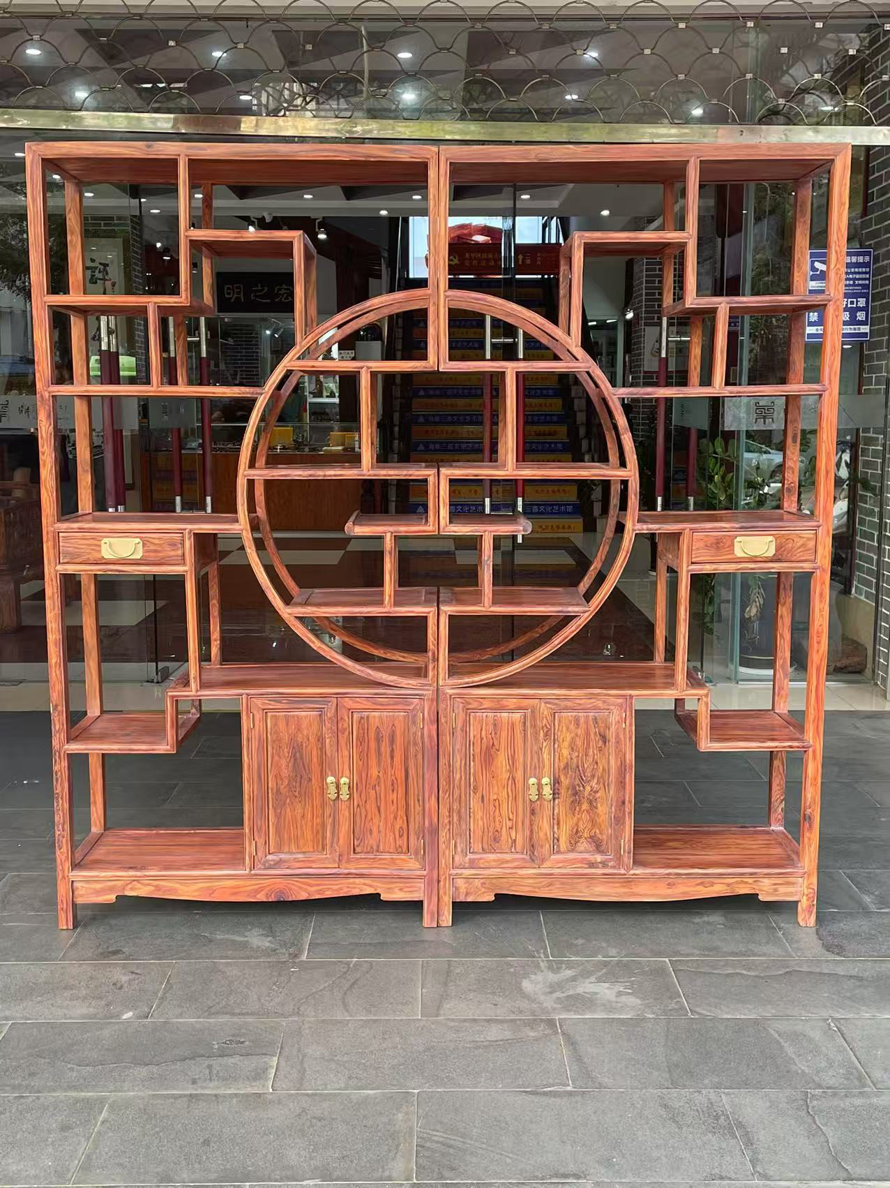 海南黄花梨油梨满花纹雕刻博古架家居摆件海口发货一物一拍