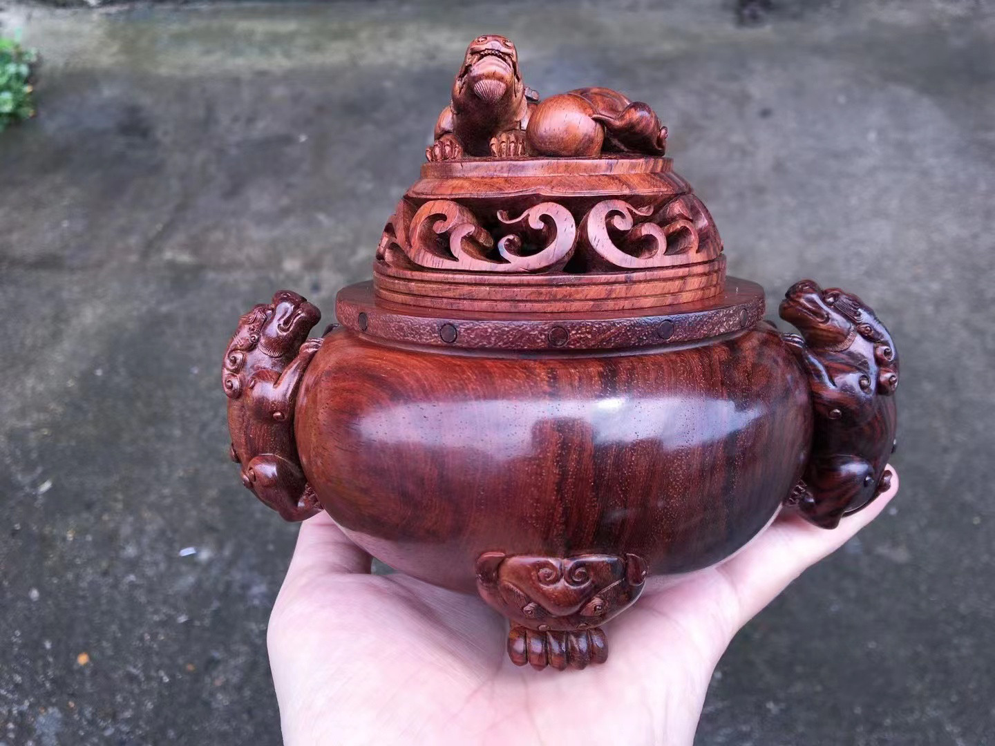 海南黄花梨紫油梨老料三足香炉摆件家居饰品收藏品工艺品