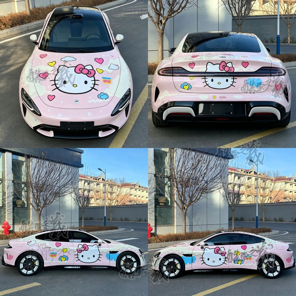 适用于su7 yu7彩绘膜hellokitty可爱卡通装饰车衣贴膜涂装定制